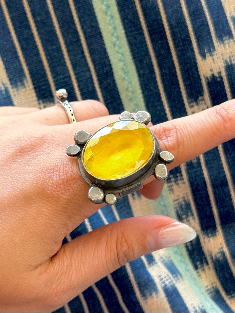 Huge Yellow Citrine Ring Handmade Sterling Silver Oxidized Bold Statement